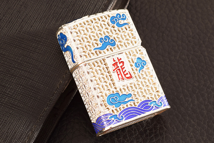 Bật lửa, hộp quẹt Chief chủ đề Thanh Long Quá Hải 5 mặt, khảm men đẹp, hàng loại 1 cao cấp vỏ bằng đồng