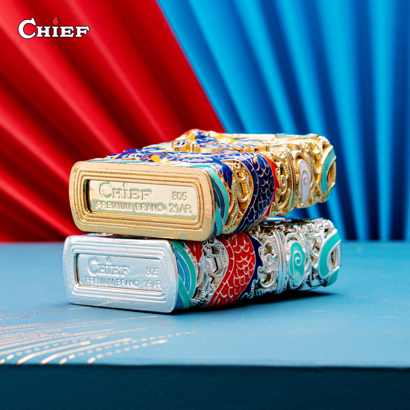 Bật lửa, hộp quẹt Chief đồng nguyên chất chủ đề Rồng Phun Châu, hàng chính hãng bằng đồng