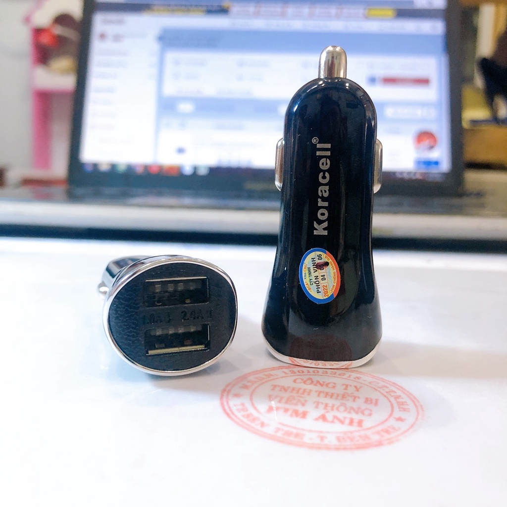 Sạc xe hơi Koracell CA05 - 2,4A có 2 cổng USB  hàng chính hãng bảo hành 12 tháng