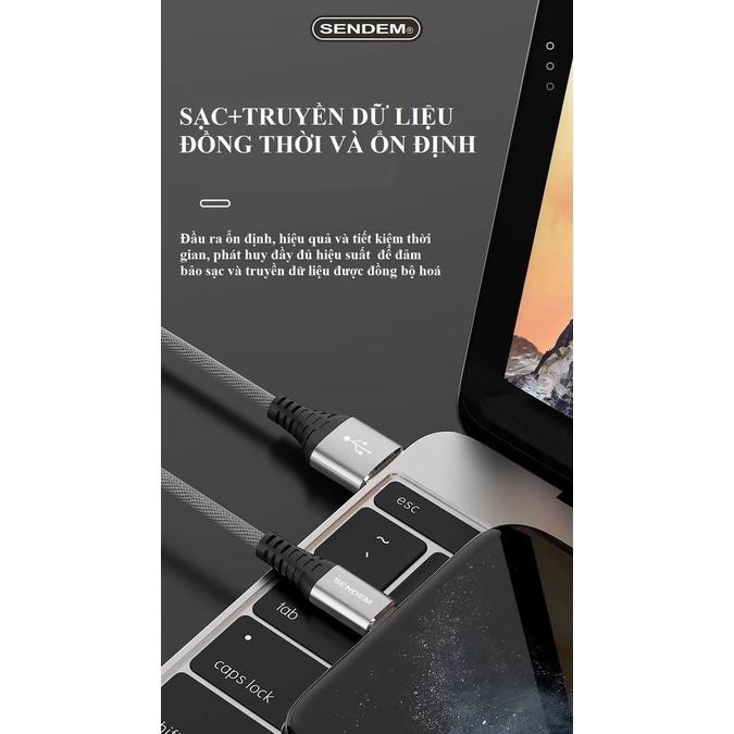 2 mét - Dây sạc nhanh 5A VOOC SENDEM M12S chân cắm iPHONE, dây dù dài 2 mét - Hàng chính hãng