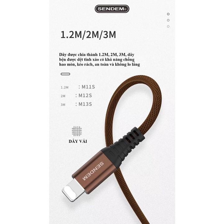 2 mét - Dây sạc nhanh 5A VOOC SENDEM M12S chân cắm iPHONE, dây dù dài 2 mét - Hàng chính hãng