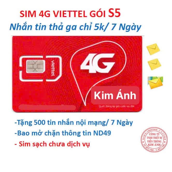 Sim Viettel các loại Telesale gói S5/ S3/ S10, ưu đãi miễn phí nhắn tin nội mạng theo ngày, theo tuần, theo tháng