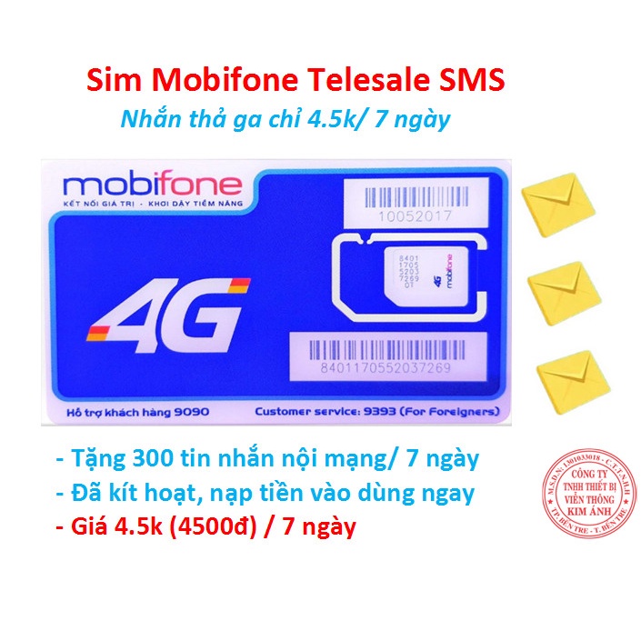 Sim Mobifone dùng mãi mãi Telesale ưu đãi 300 tin nhắn chỉ 4500đ, Hàng Chính Hãng