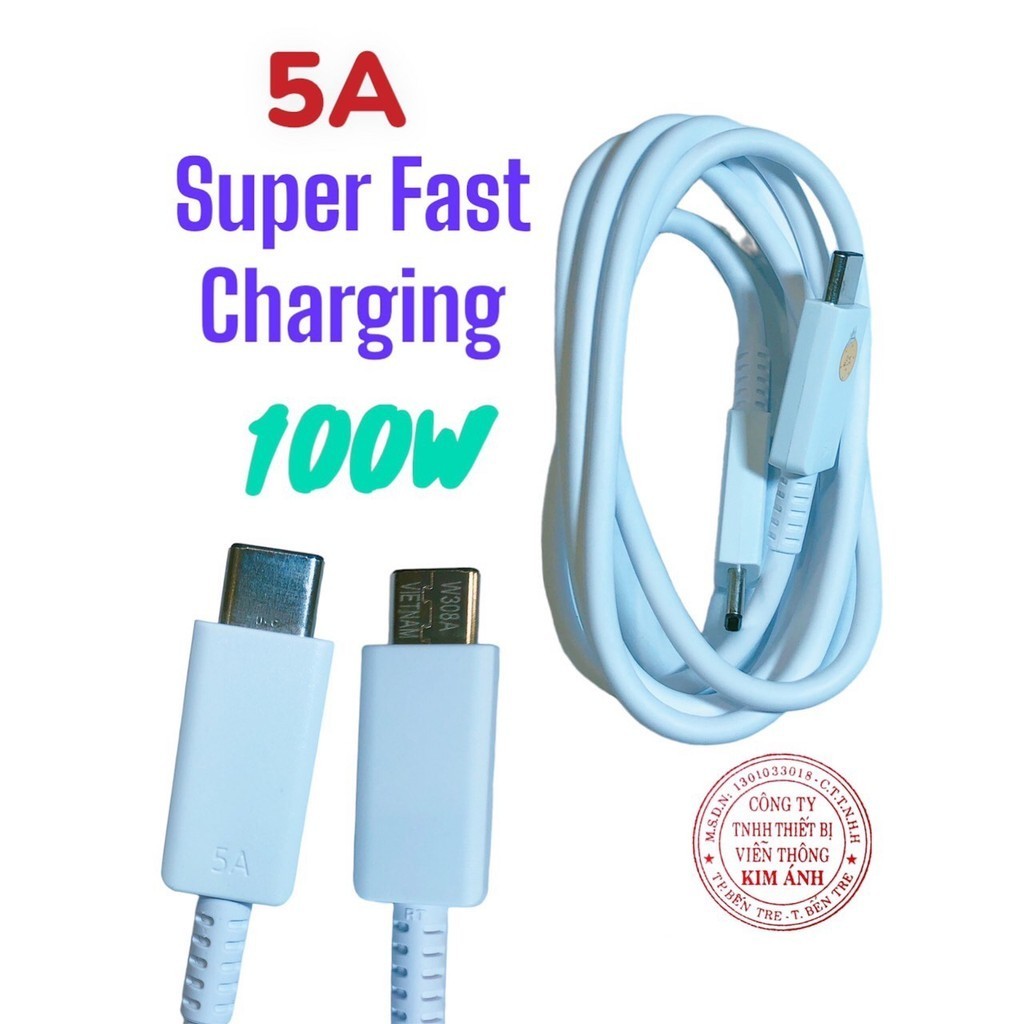 Dây sạc siêu nhanh dùng cho các dòng máy chân Type C ra Type C, 5A công suất 100W, chính hãng nhà máy Bắc Ninh Việt Nam