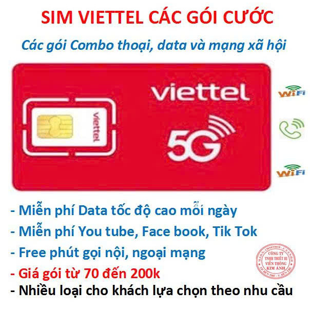 Sim Viettel các gói cước combo chuyên thoại, data và mạng xã hội : Tik tok, You tube, Face book, chỉ có tại Kim Ánh
