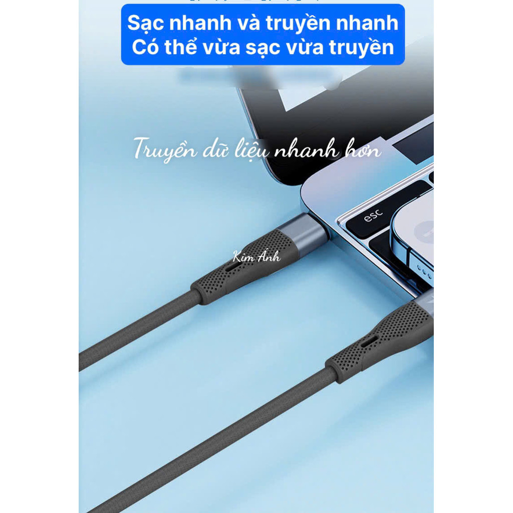 Dây sạc LI-TOP LX73 100W, chân cắm Type C, dây bọc lớp cao su mềm chống rách, đầu lưới SR chống uốn, hàng chính hãng