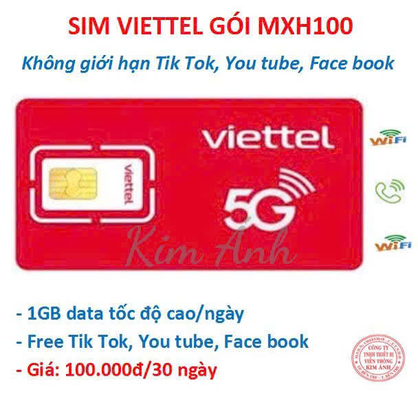Sim Viettel các gói cước combo chuyên thoại, data và mạng xã hội : Tik tok, You tube, Face book, chỉ có tại Kim Ánh