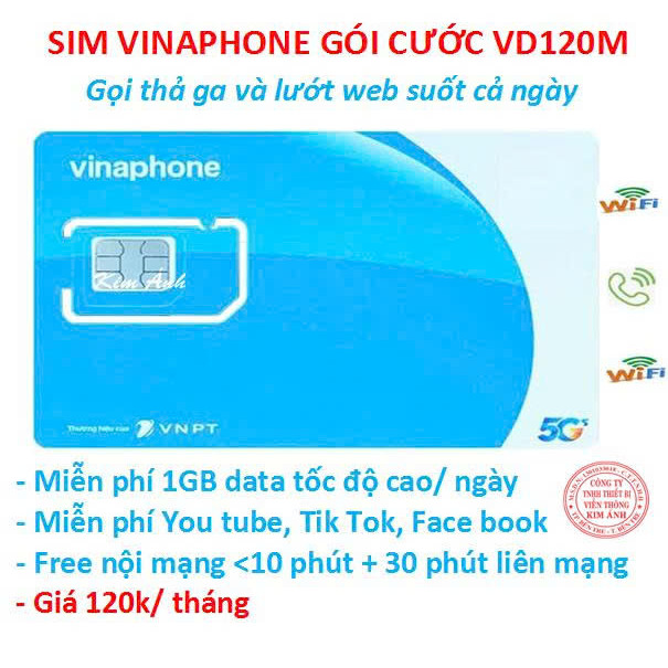 Sim Vinaphone các gói cước combo chuyên thoại, data và mạng xã hội : Tik tok, You tube, Face book, chỉ có tại Kim Ánh