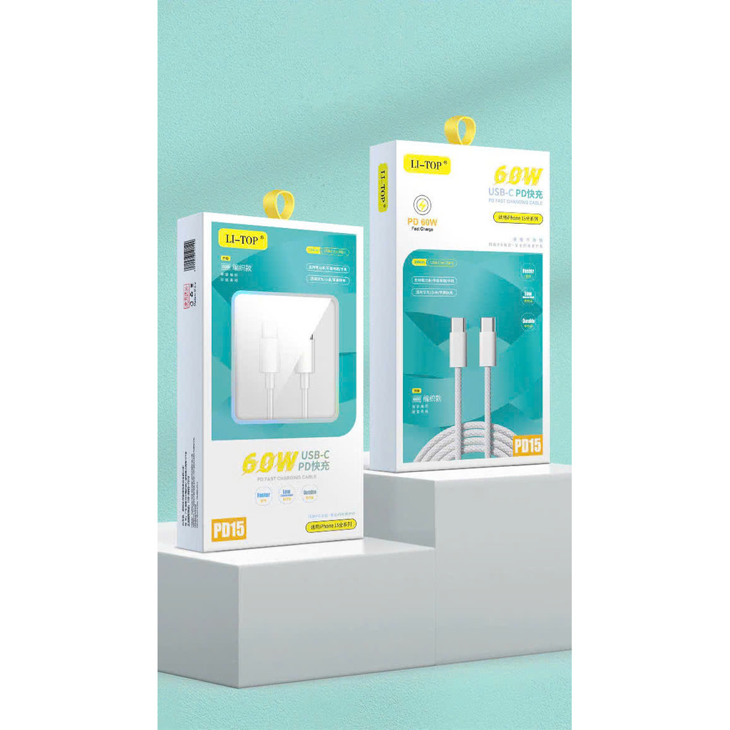 2m- Dây sạc LI-TOP PD15 Công suất 60W bện dù chân Type C ra Type C, được dùng thử 30 ngày, bảo hành chính hãng 12 tháng