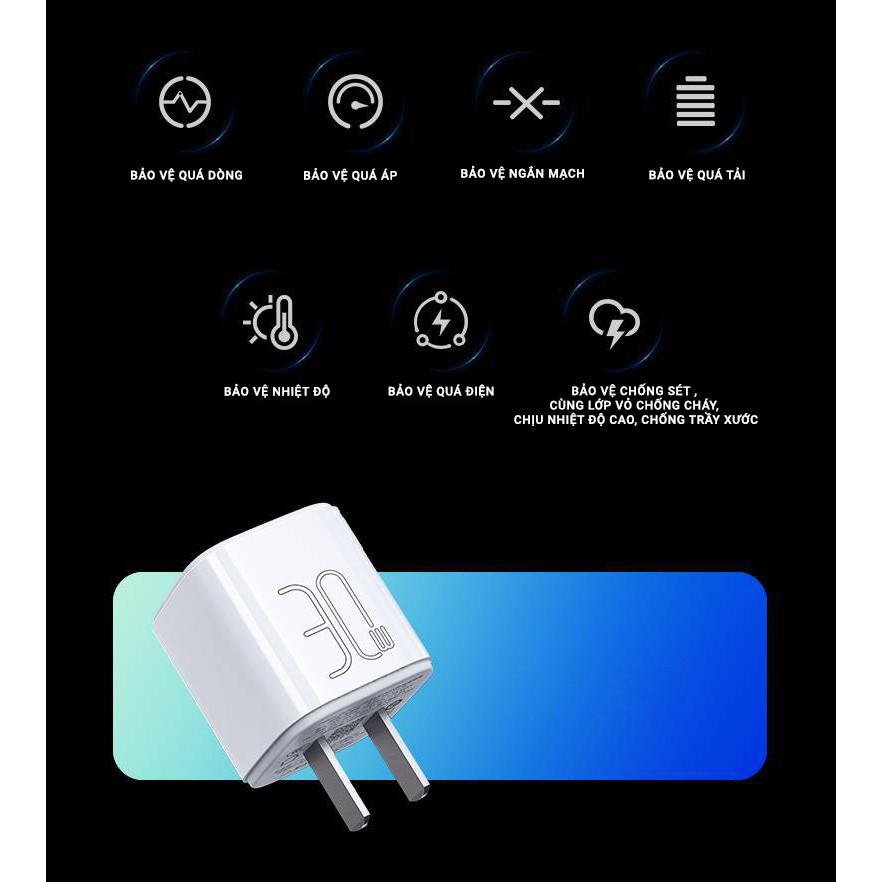 Bộ sạc Gallium Nitride 30W (TS-C175) Pisen Quick-Mr White Tiny kèm cáp Type C ra IOS, Hàng chính hãng nội địa
