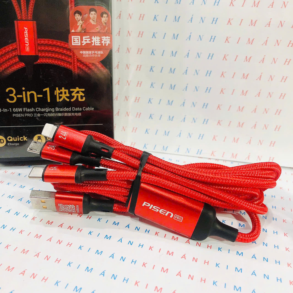 Dây sạc nhanh PISEN ( LTC-FC04-1000) 66W chân cắm Type C, hàng chính hãng nội địa bảo hành 12 tháng