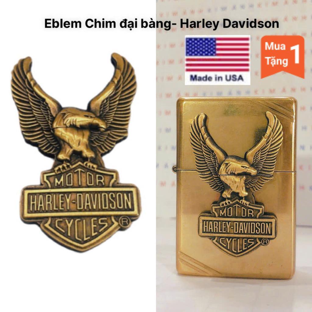 Eblem dán trang trí Zippo chủ đề Chim Đại Bàng Harley-Davidson, chất liệu đồng Brass, hàng chuẩn zin Mỹ