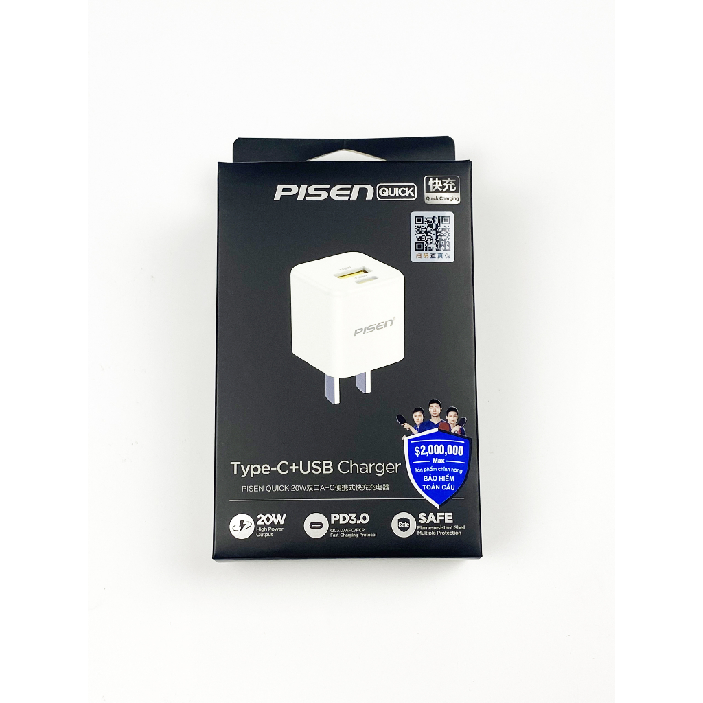 Cóc sạc nhanh Pisen Quick ice Crystal 20W ( KPQ201 ) siêu nhỏ 2 cổng sạc, bảo hành chính hãng 18 tháng