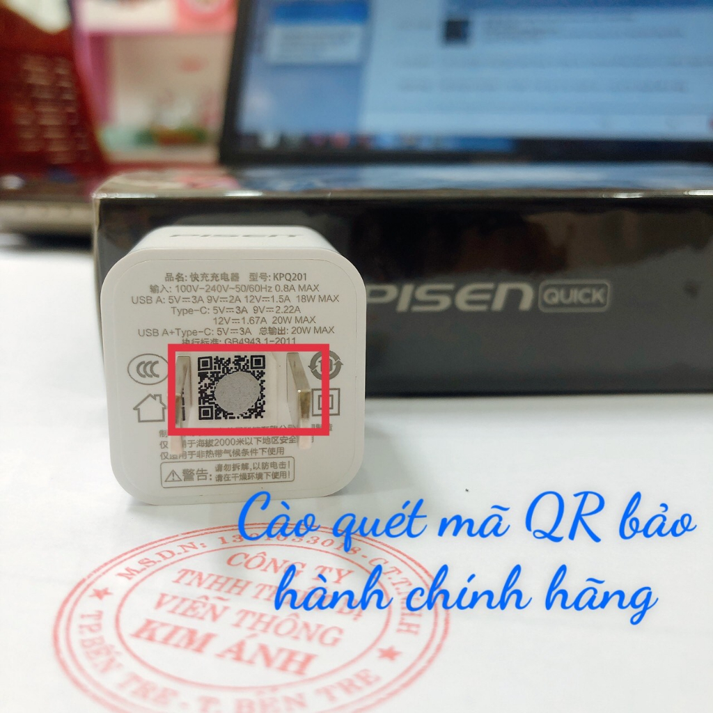 Cóc sạc nhanh Pisen Quick ice Crystal 20W ( KPQ201 ) siêu nhỏ 2 cổng sạc, bảo hành chính hãng 18 tháng