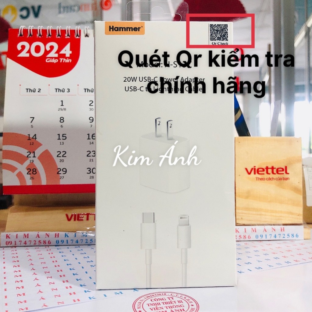Bộ củ và cáp sạc nhanh Hammer công suất chuẩn PD 20W chân cắm Linghtning, tiêu chuẩn Nhật PSE, Hàng chính hãng bảo hành 1 năm