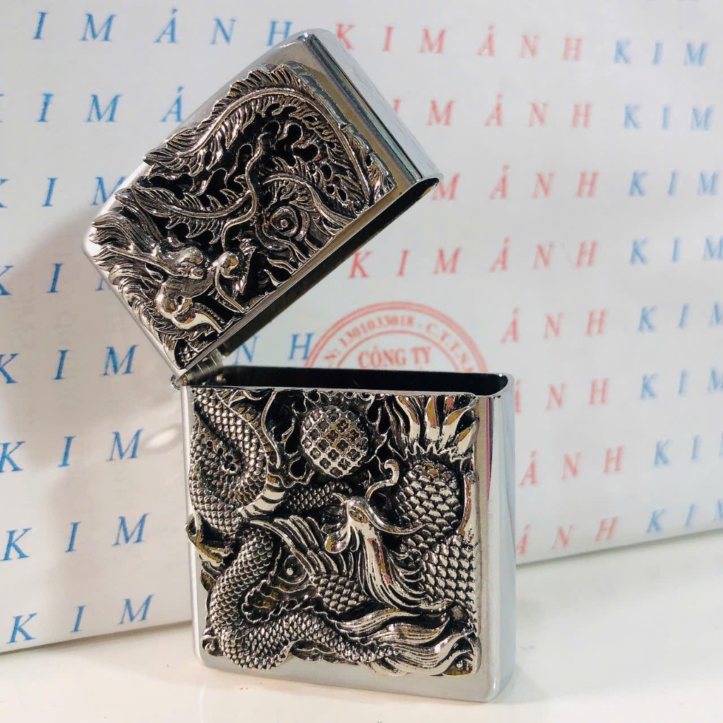 Hộp quẹt, bật lửa Chief đồng nguyên chất chủ đề Long Phụng Tranh Châu, hàng loại 1 cao cấp vỏ bằng đồng