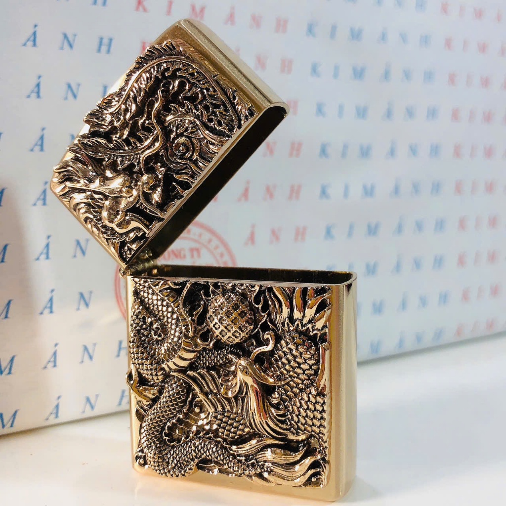 Hộp quẹt, bật lửa Chief đồng nguyên chất chủ đề Long Phụng Tranh Châu, hàng loại 1 cao cấp vỏ bằng đồng