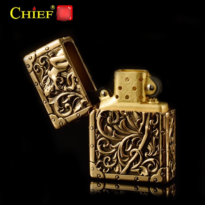 Hộp quẹt, bật lửa Chief đồng nguyên chất chủ đề Bạch Cốt Tinh, hàng cao cấp vỏ bằng đồng