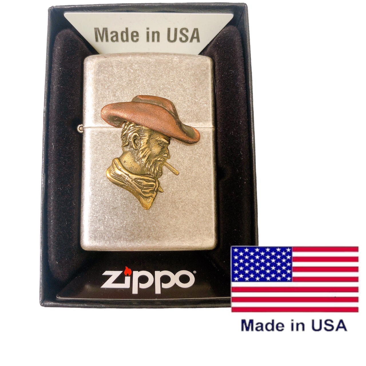 Bật lửa Zippo Mỹ Antique chrome Eblem Cowboy, Hàng chính hãng