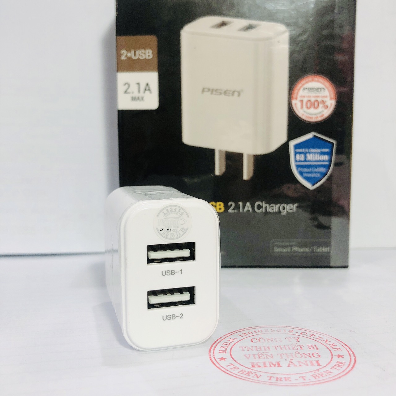 Cóc sạc PISEN DUAL USB Charger 2.1A  ( MF-A03CN ) 2 cổng sạc, công suất 15.5W - Hàng chính hãng