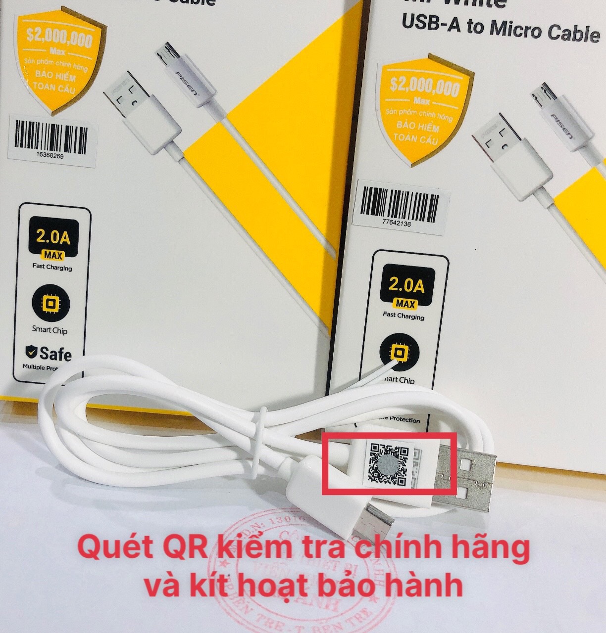 Cáp Pisen Micro USB 2A 800mm  (MU01-800)- Hàng chính hãng