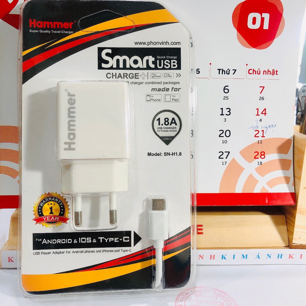 Type C- Bộ Sạc Hammer Dòng Điện 1.8A Chuôi Type C - HÀNG CHÍNH HÃNG BẢO HÀNH 12 THÁNG
