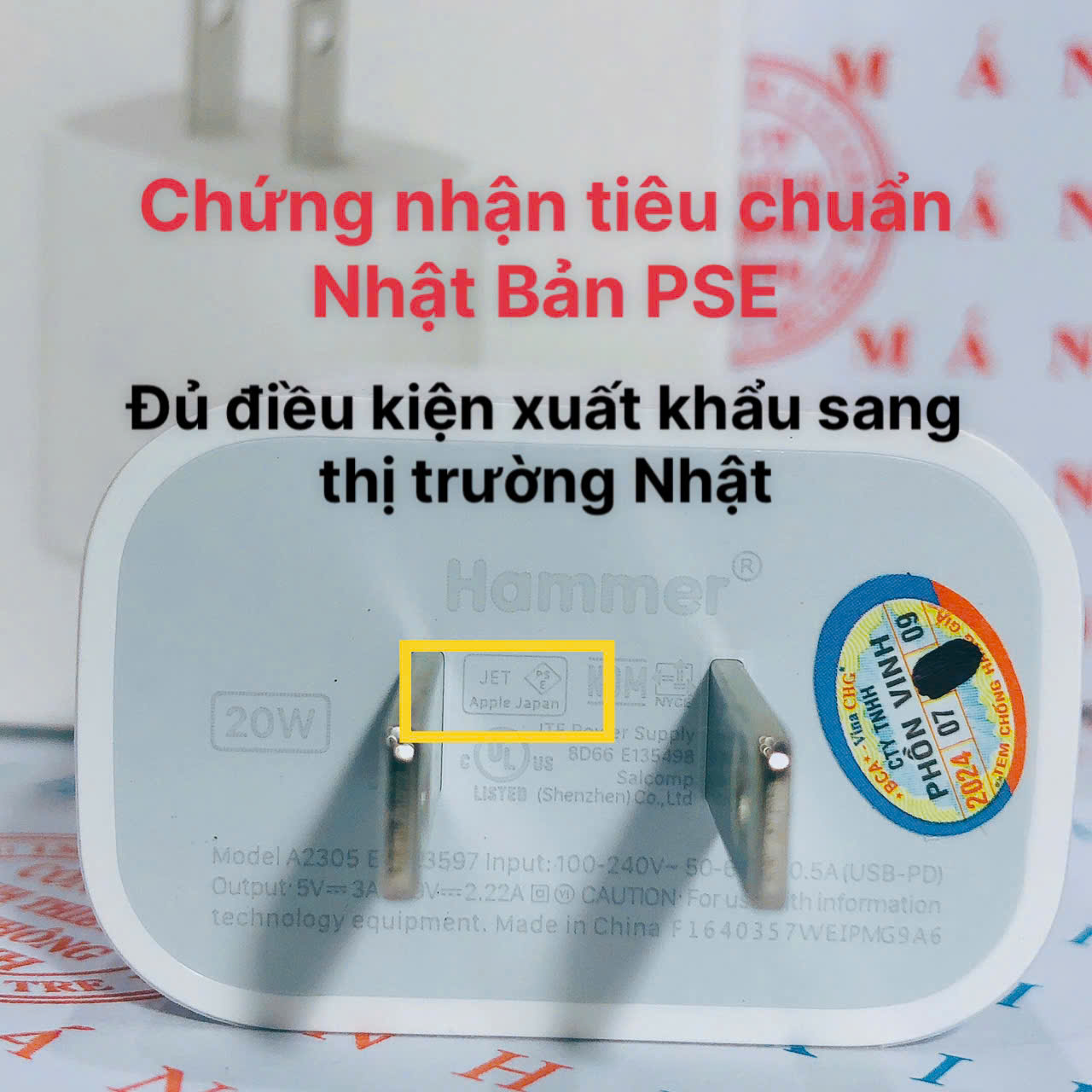 Bộ củ và cáp sạc nhanh Hammer công suất chuẩn PD 20W chân cắm Linghtning, tiêu chuẩn Nhật PSE, Hàng chính hãng bảo hành 1 năm