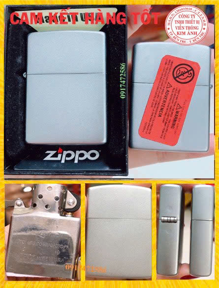 Bật Lửa Zippo Màu Trắng Bạc Nhám Satin, loại trơn nhám, hàng cao cấp loại 1