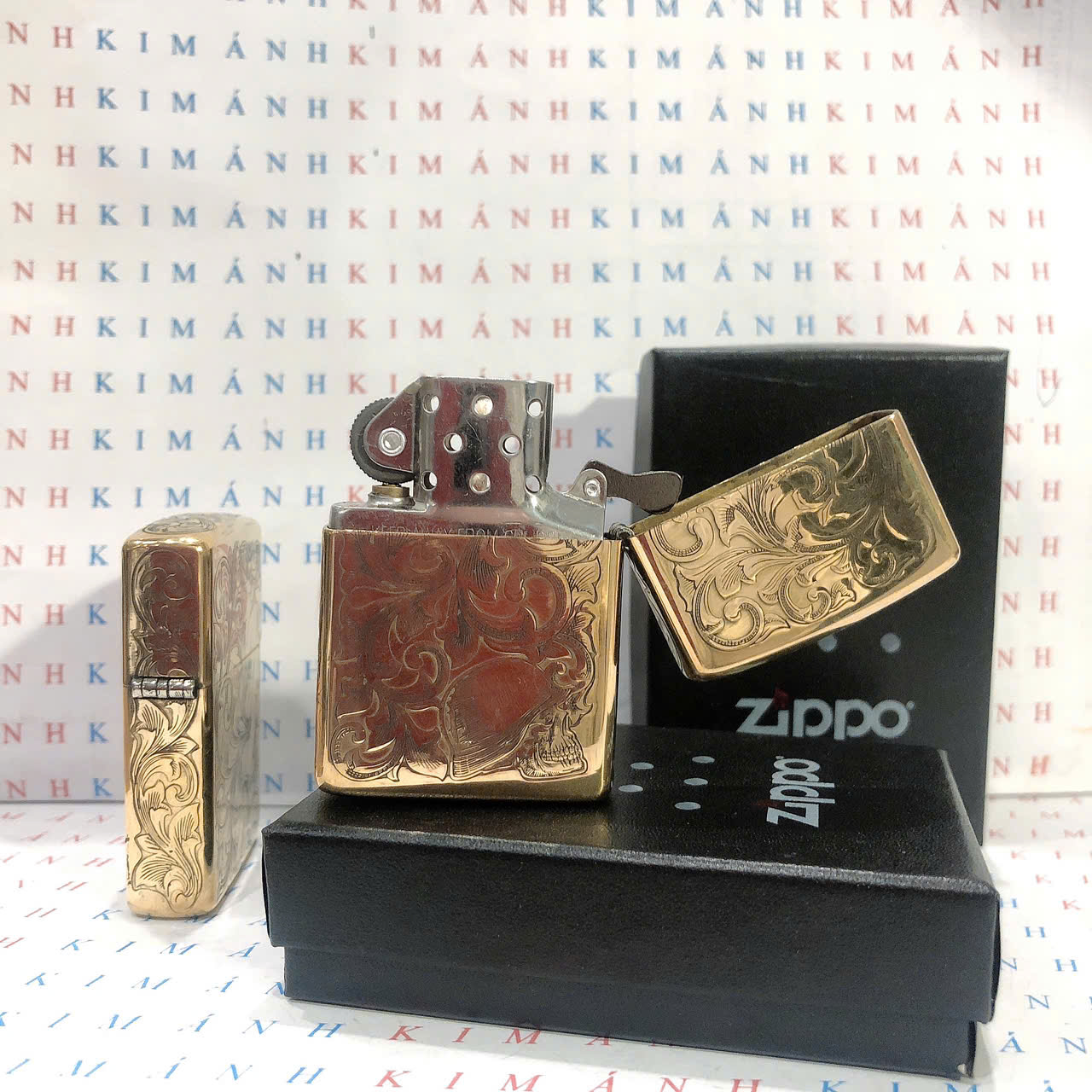 Bật Lửa Ziippo khắc 5 MẶT HÌNH THIẾU NỮ, Vỏ đồng có tem đỏ