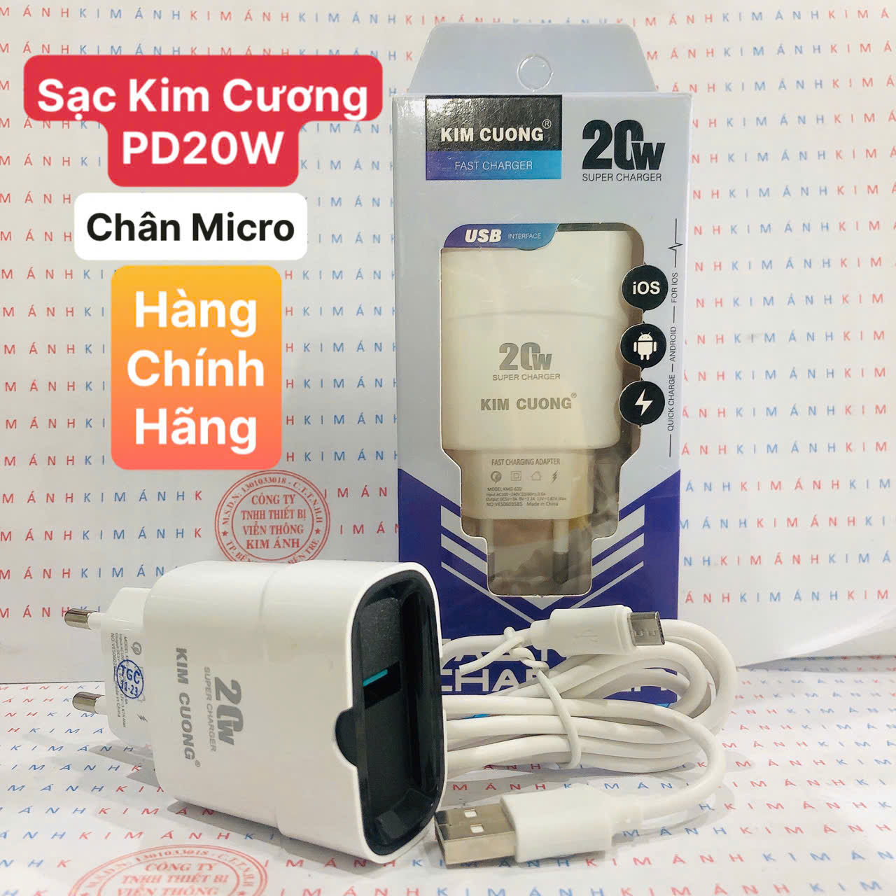 Bộ sạc nhanh Kim Cương 620 dòng điện 3A, công suất 20W chân cắm Micro, Hàng chính hãng