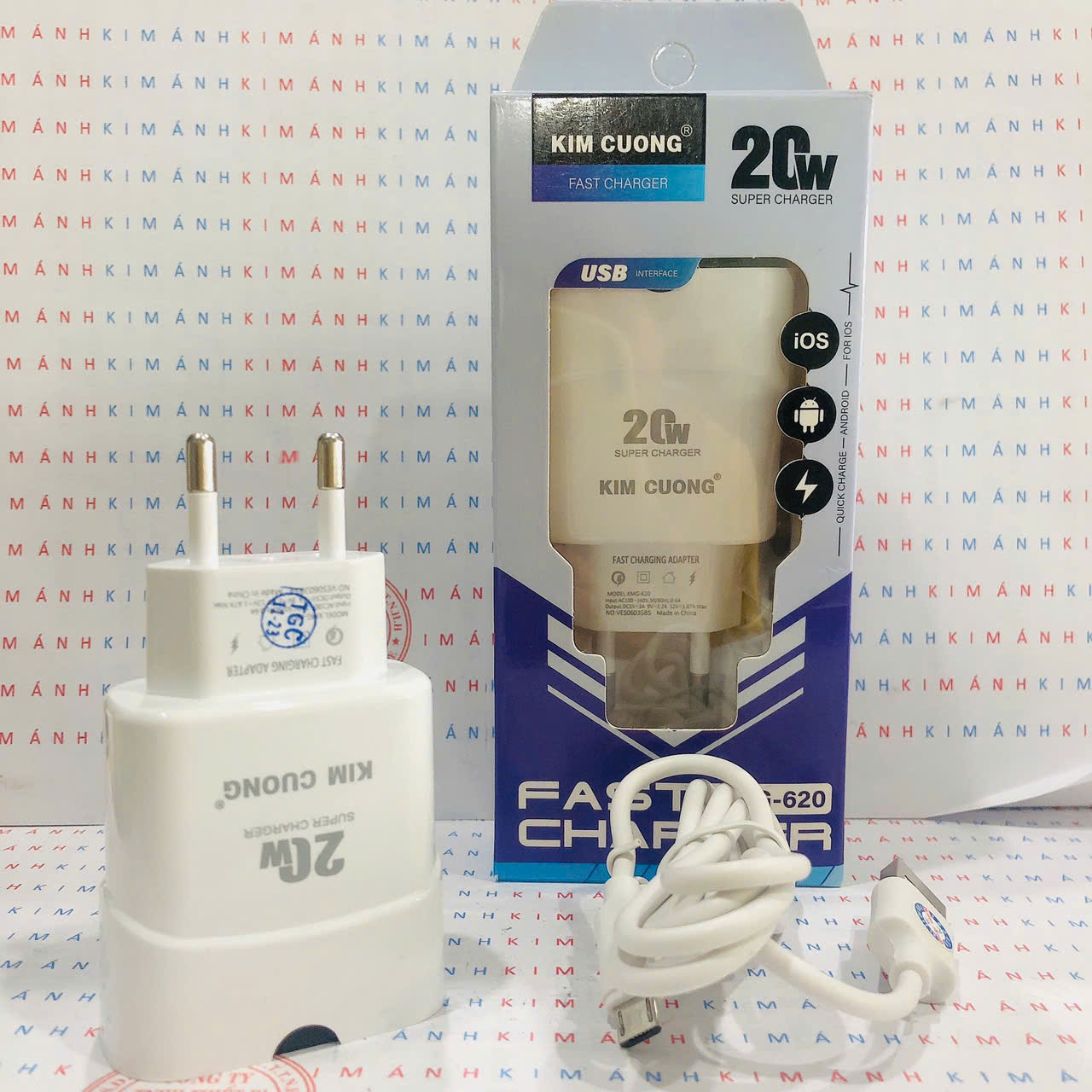 Bộ sạc nhanh Kim Cương 620 dòng điện 3A, công suất 20W chân cắm Micro, Hàng chính hãng