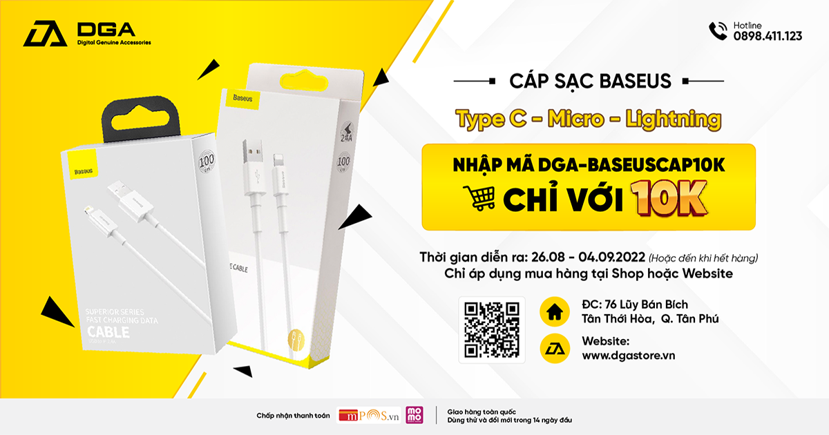 Trải nghiệm giao diện mới - Cáp sạc chính hãng chỉ với 10k