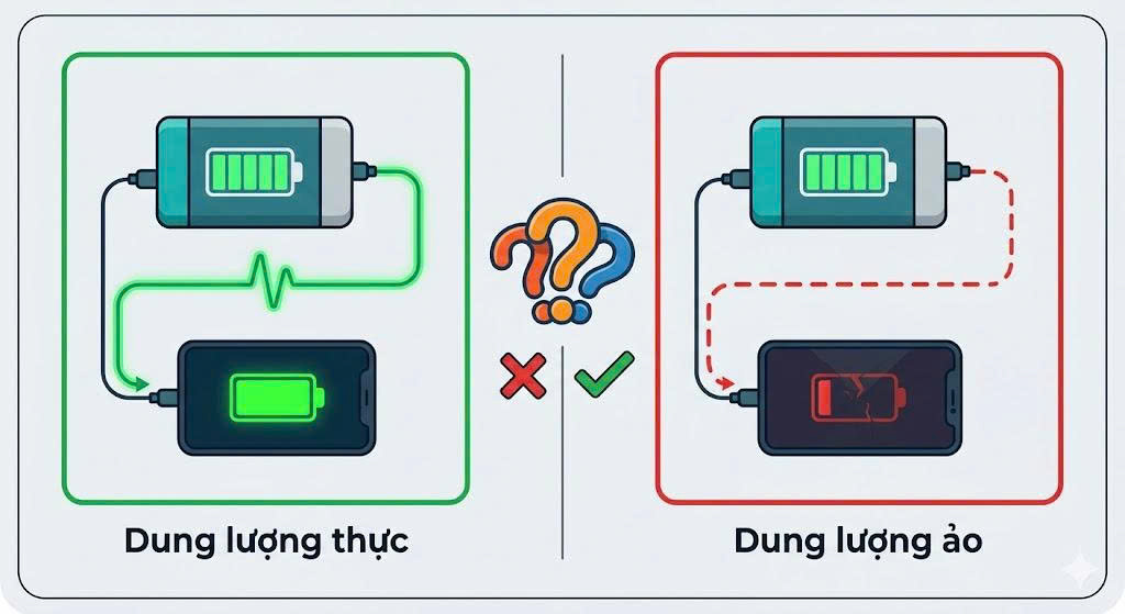 Phân biệt sạc dự phòng dung lượng thực và dung lượng 
