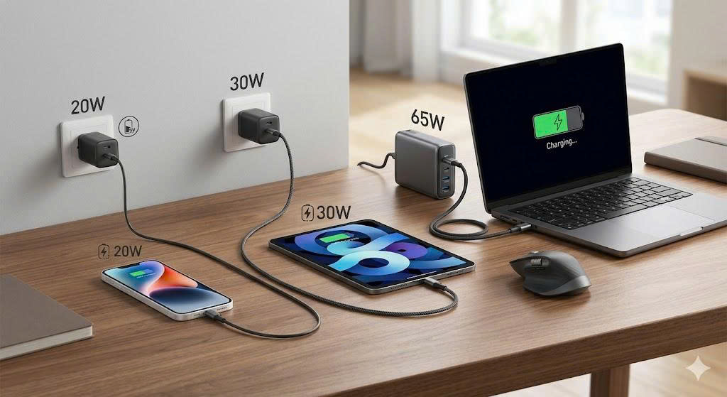 Hướng Dẫn Chọn Công Suất Sạc Phù Hợp: Từ 20W, 30W Đến 65W – Sạc Nhanh Bao Nhiêu Là Đủ?