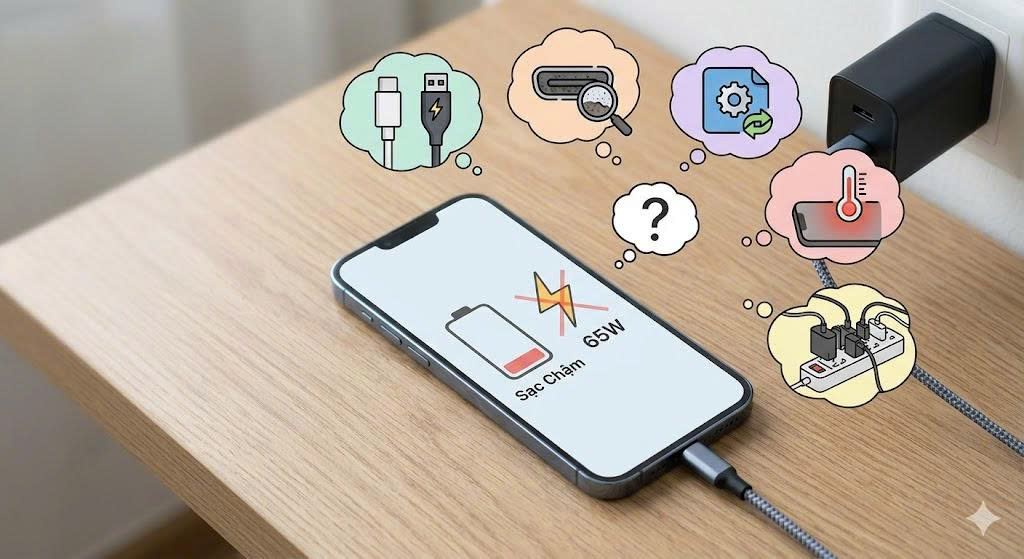 Sạc Nhanh 65W Nhưng Máy Vẫn Báo Sạc Chậm? Đây Là 5 Lý Do 