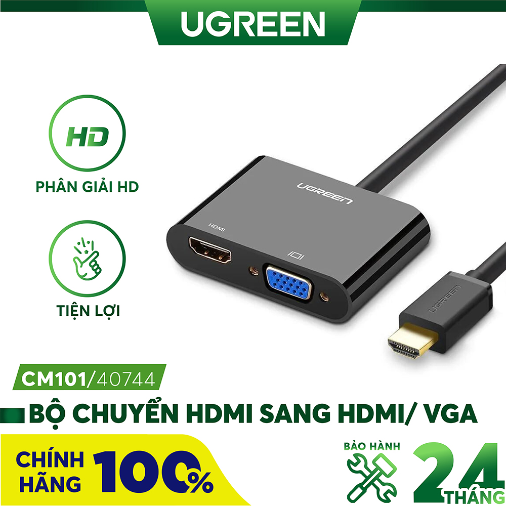 UGreen HDMI To HDMI And VGA Converter - 30cm (Black) (CM101/40744)