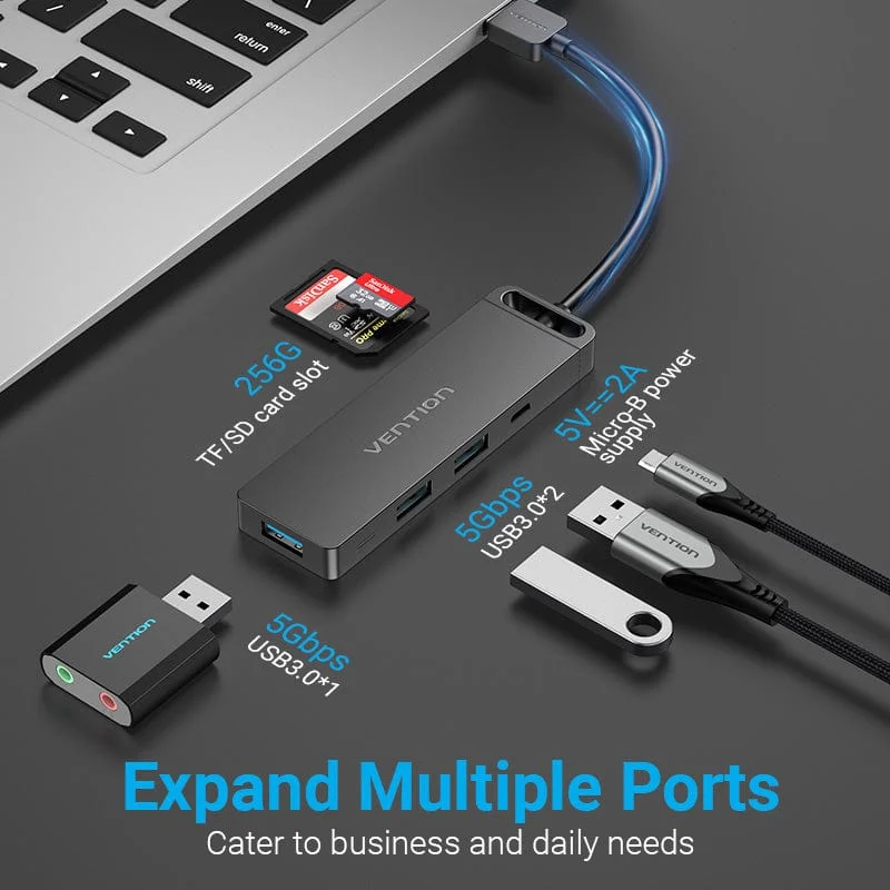 Hub Mở Rộng Kết Nối Đa Năng VENTION CHL (USB3.0 to USB3.0*4, with Power Supply) 0.15M