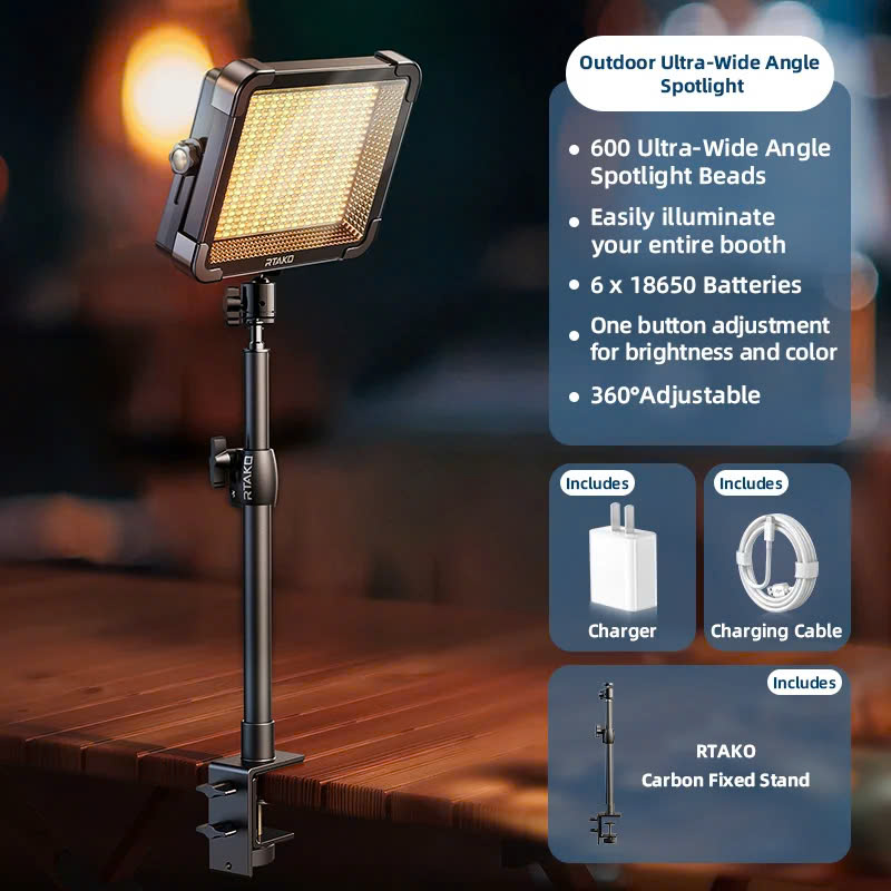 Đèn Bảng Sạc Đa Chức Năng RTAKO AR-GTB600T (10H, IP66, 4 Chế Độ Sáng, Xoay 360°, 6*18650mAh)