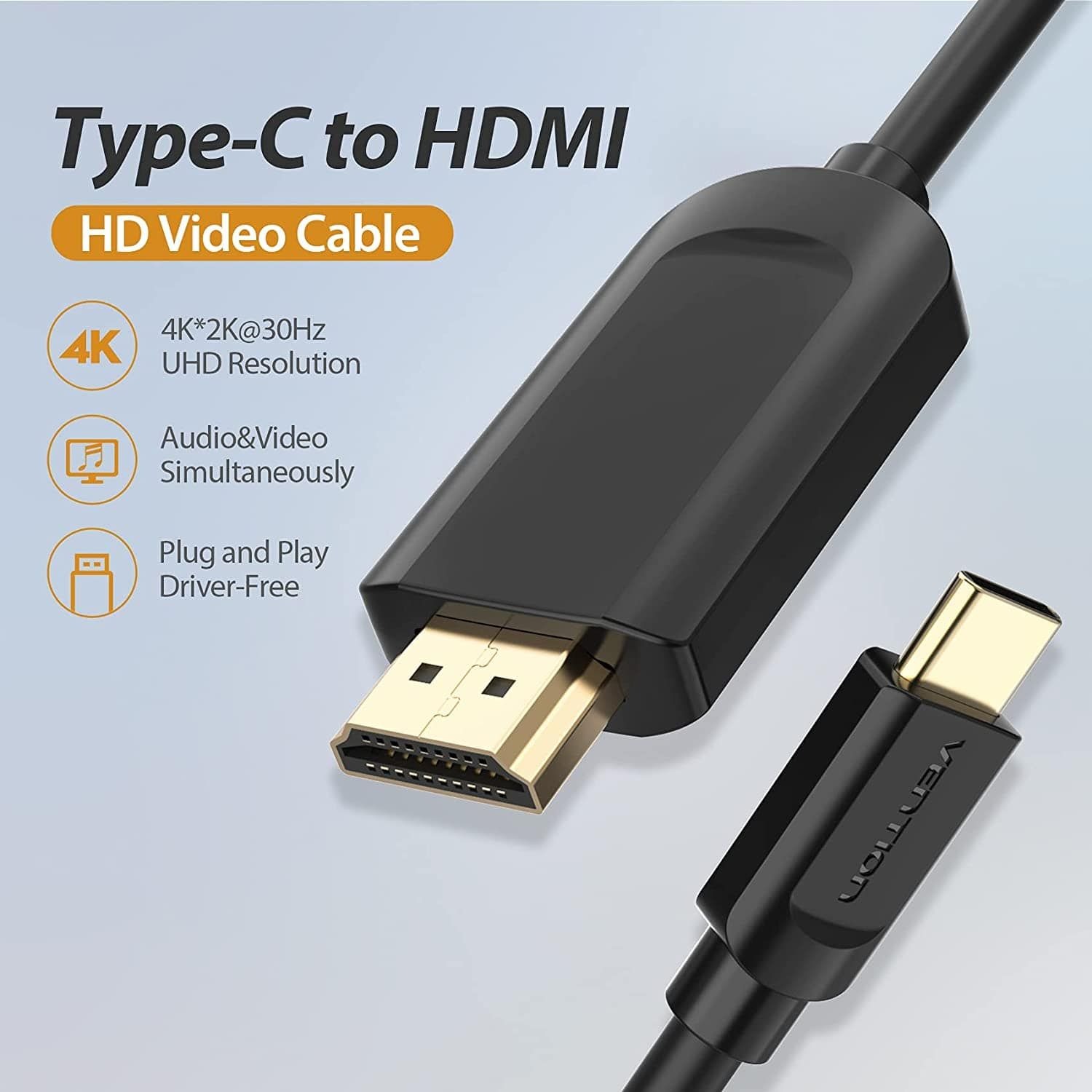 Cáp Chuyển Type-C to HDMI Vention CGUBH 4K (HDMI 1.4, 2m, 4K@30Hz, Thunderbolt3)