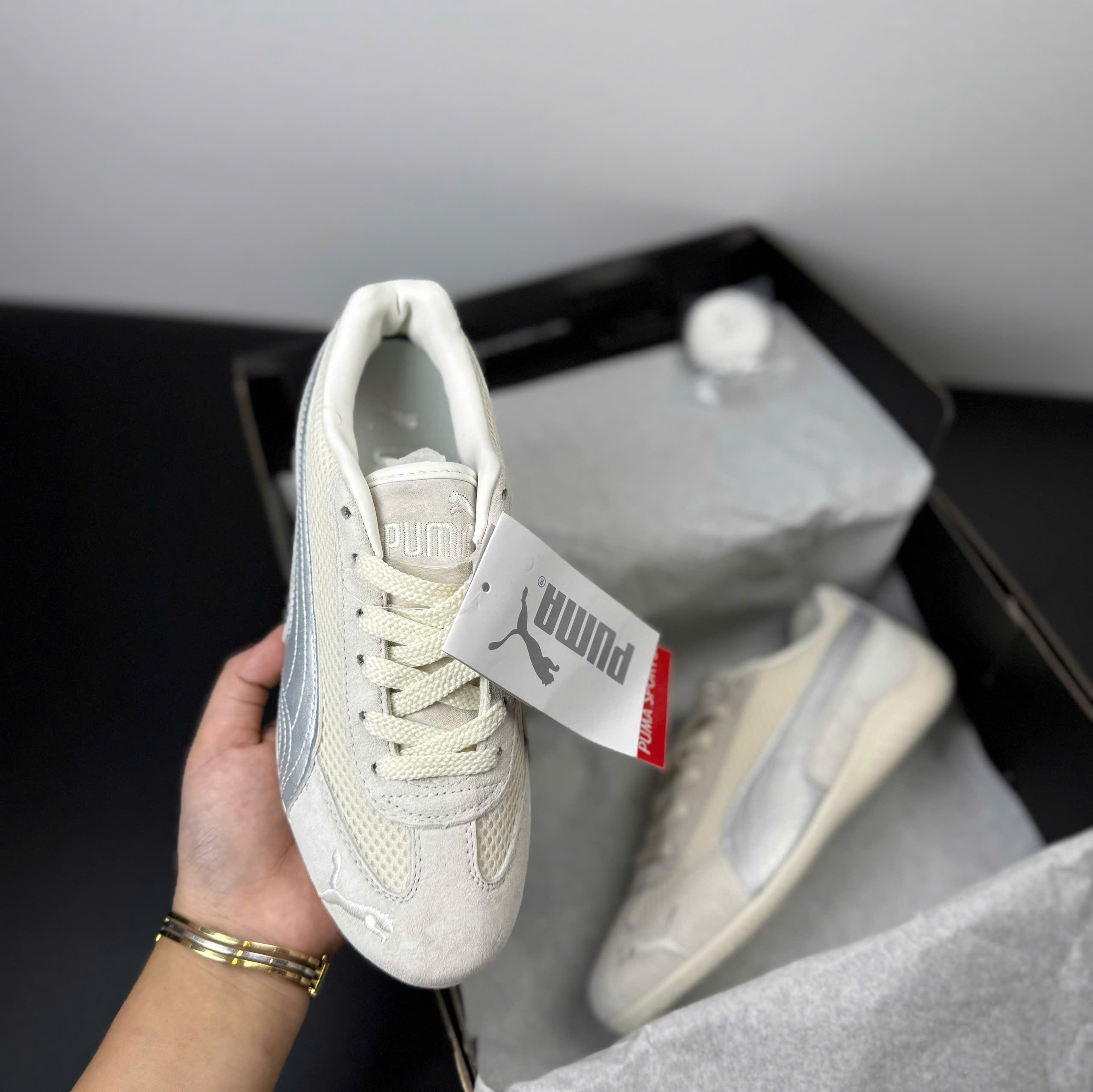 puma speedcat xám kem