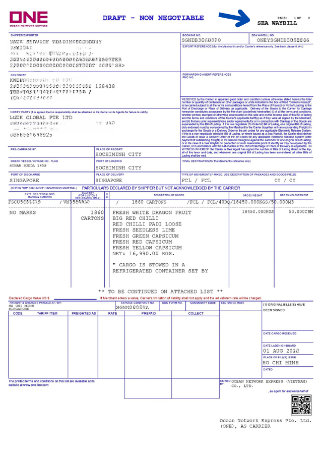 Mẫu Seaway Bill