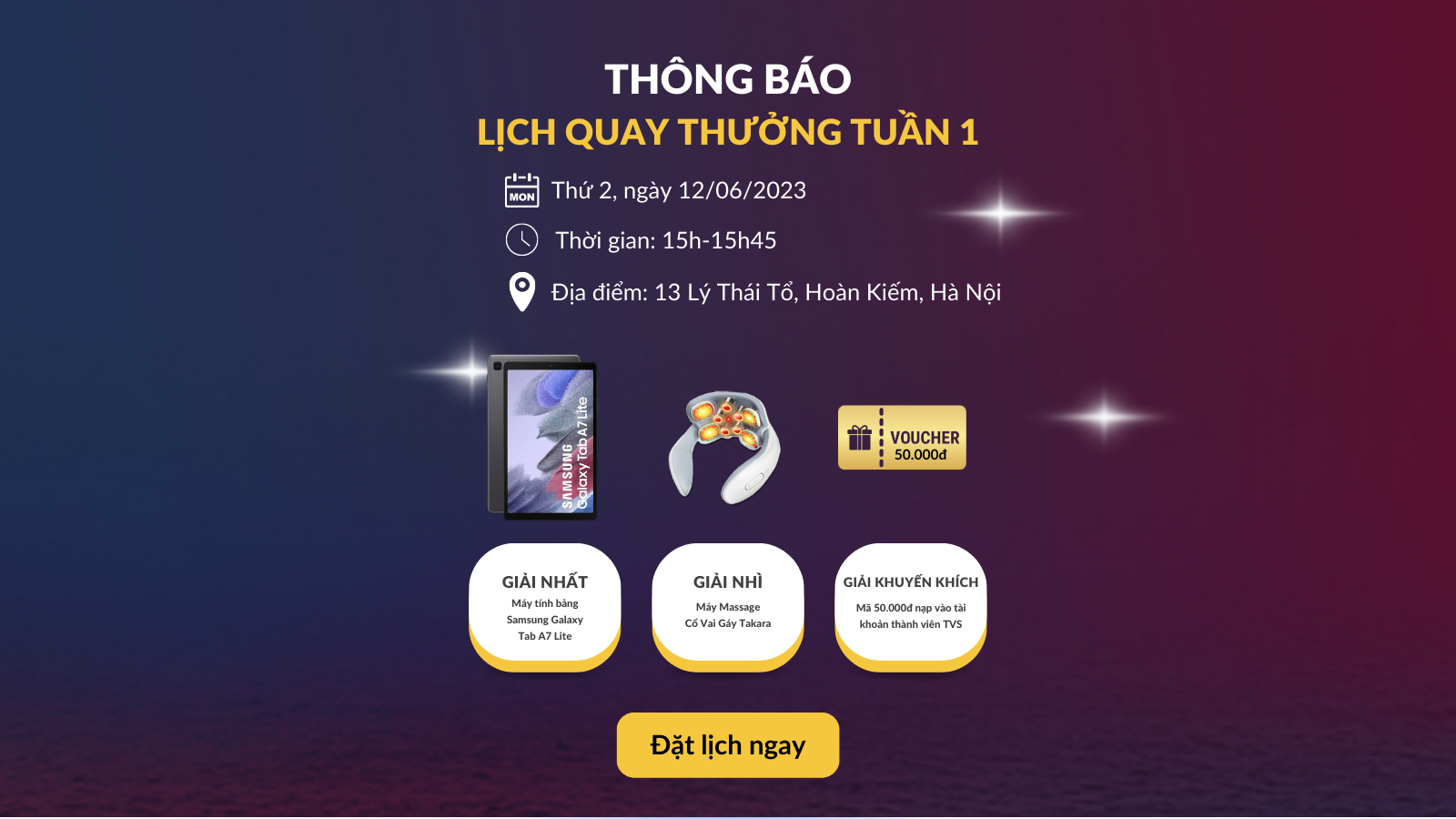 [THÔNG BÁO] LỊCH QUAY THƯỞNG TUẦN 1 CHƯƠNG TRÌNH UỐNG VITAMIN SỨC KHỎE VỮNG VÀNG XE HƠI SẴN SÀNG