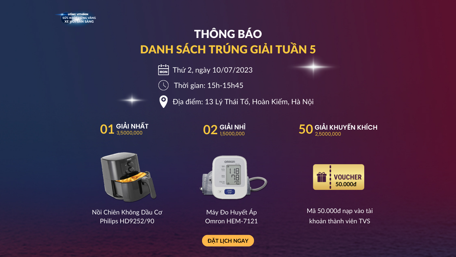 [Thông báo] Danh sách khách hàng trúng giải tuần 5 chương trình Uống Vitamin Sức khỏe vững vàng Xe hơi sẵn sàng