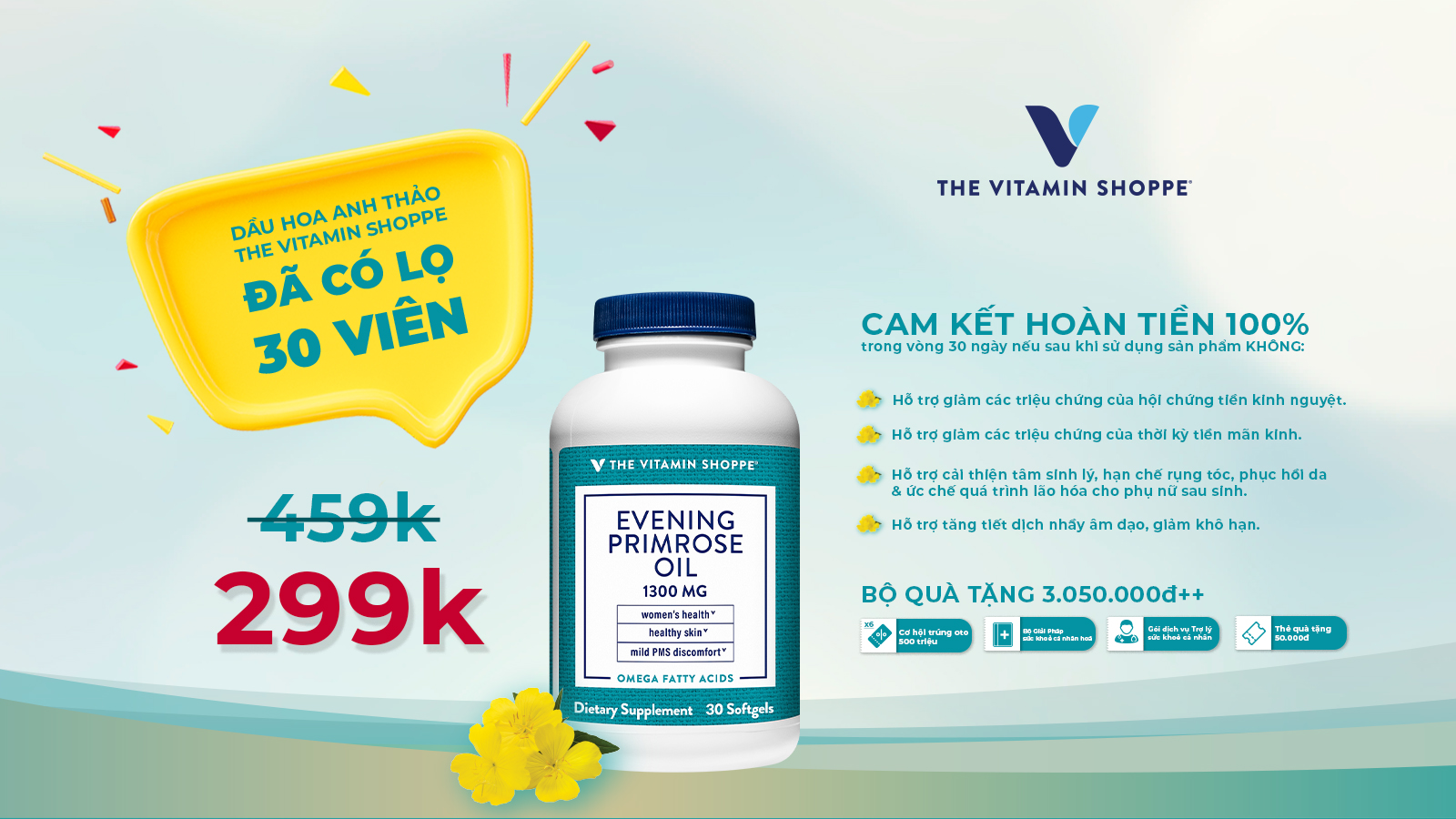 Dầu Hoa Anh Thảo The Vitamin Shoppe đã có lọ 30 viên giá chỉ 299k