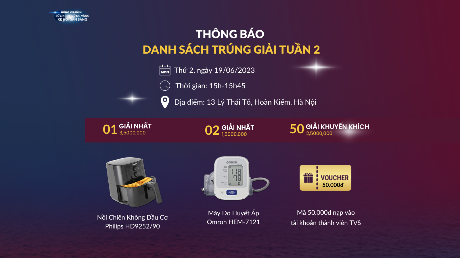 [Thông báo] Danh sách khách hàng trúng giải tuần 2 chương trình Uống Vitamin Sức khỏe vững vàng Xe hơi sẵn sàng