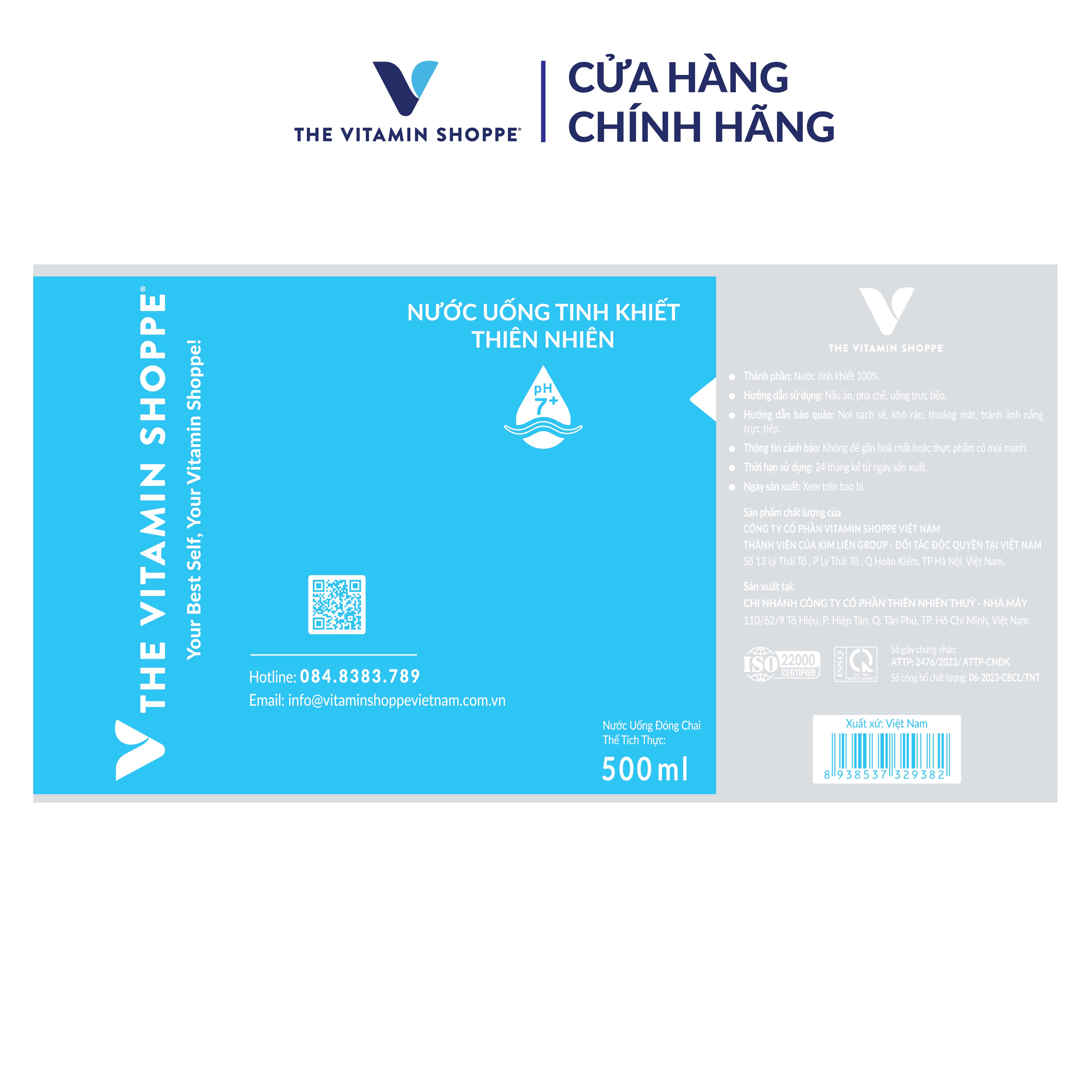Nước tinh khiết thiên nhiên The Vitamin Shoppe