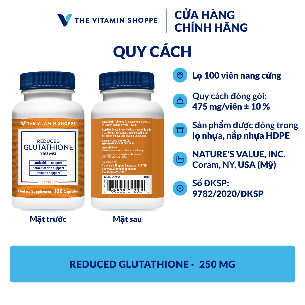 Thực phẩm bảo vệ sức khỏe REDUCED GLUTATHIONE 250 MG