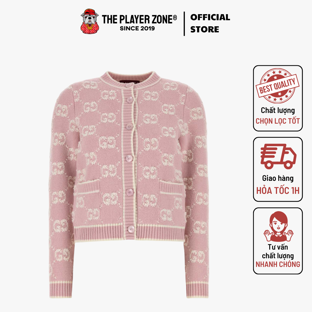 Áo Cardigan Gucci Embroidered Wool - Pink
