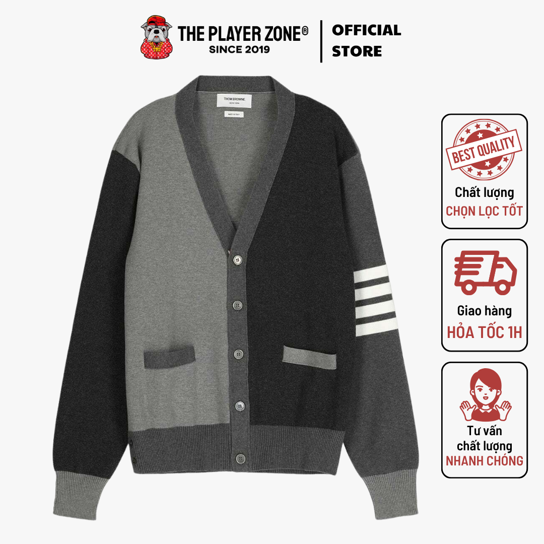 Áo Cardigan Thom Browne Cotton 4 Bar - Grey