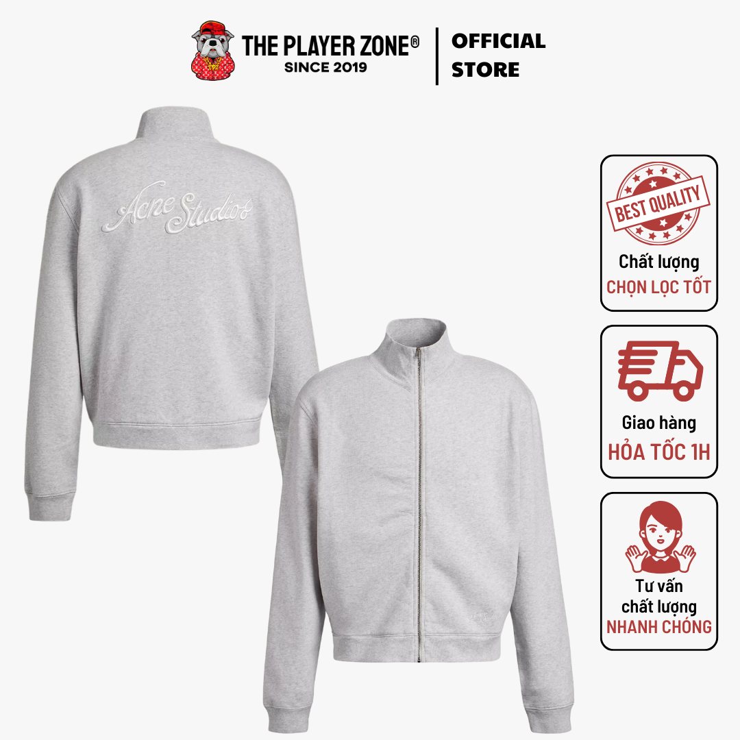 Áo Khoác Acne Studios Embroidered Logo Full-Zip - Xám